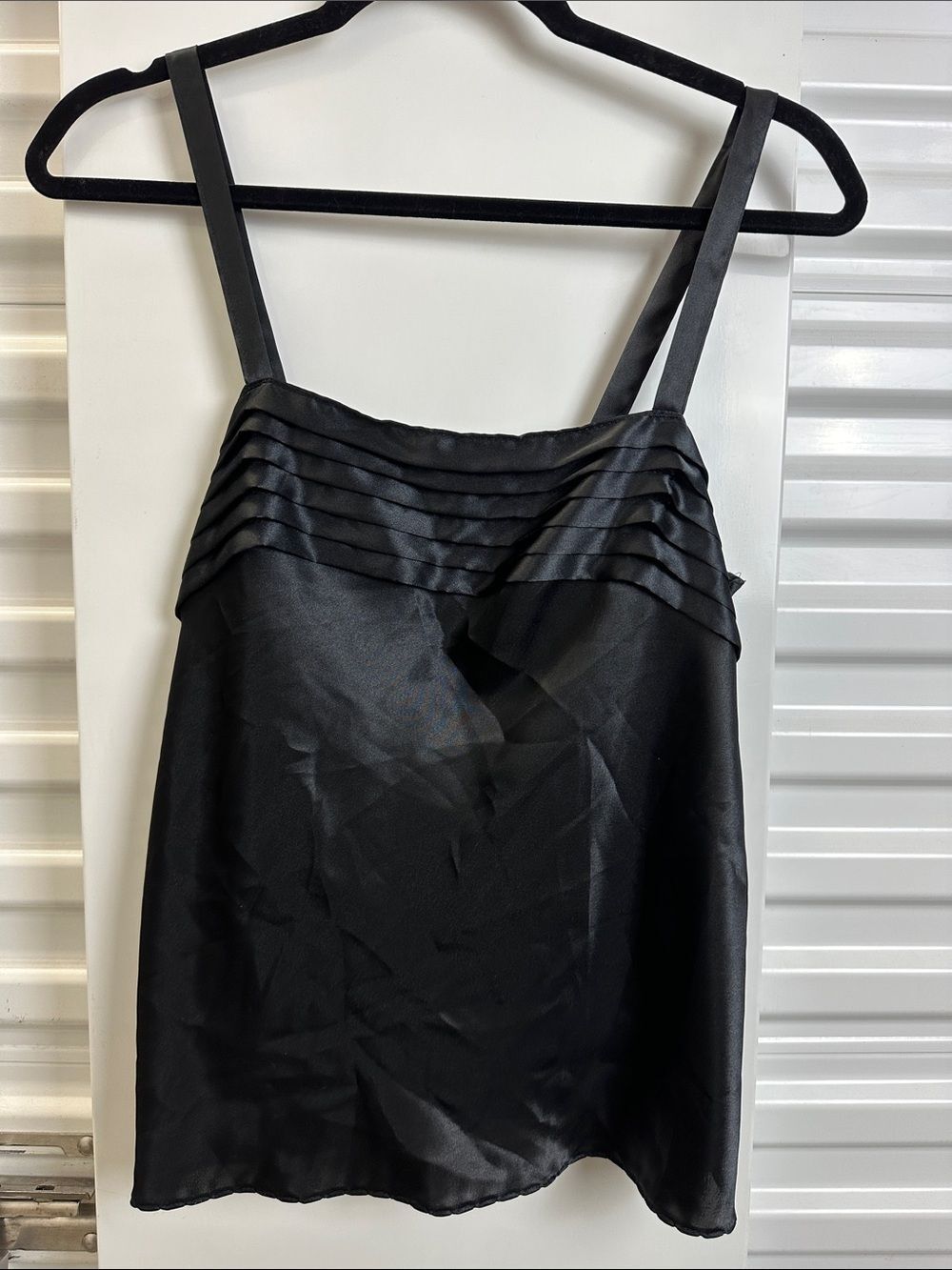Vintage ESCAPADES Black Satin Pleated Yoke Camisole